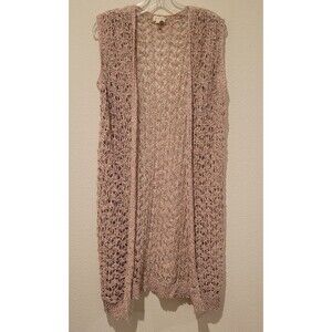 NWOT Pol Sleevless Open Cardigan Crochet Coastal Boho Light Pink Women SMALL